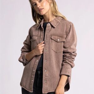 Thread & Supply Long Sleeve Button Up Pippin Jacket Shacket Tan Boho Utility